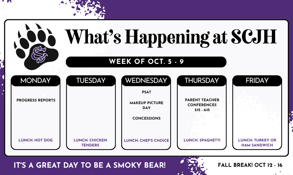 What's Happening at SCJH 10/5-10/9