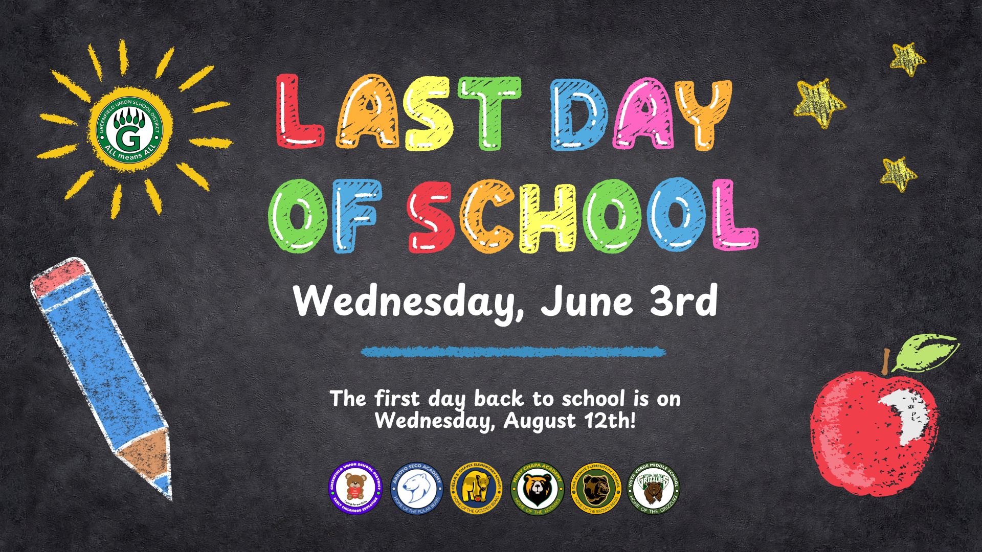 The last day of school is Wednesday, June 3rd! ☀️