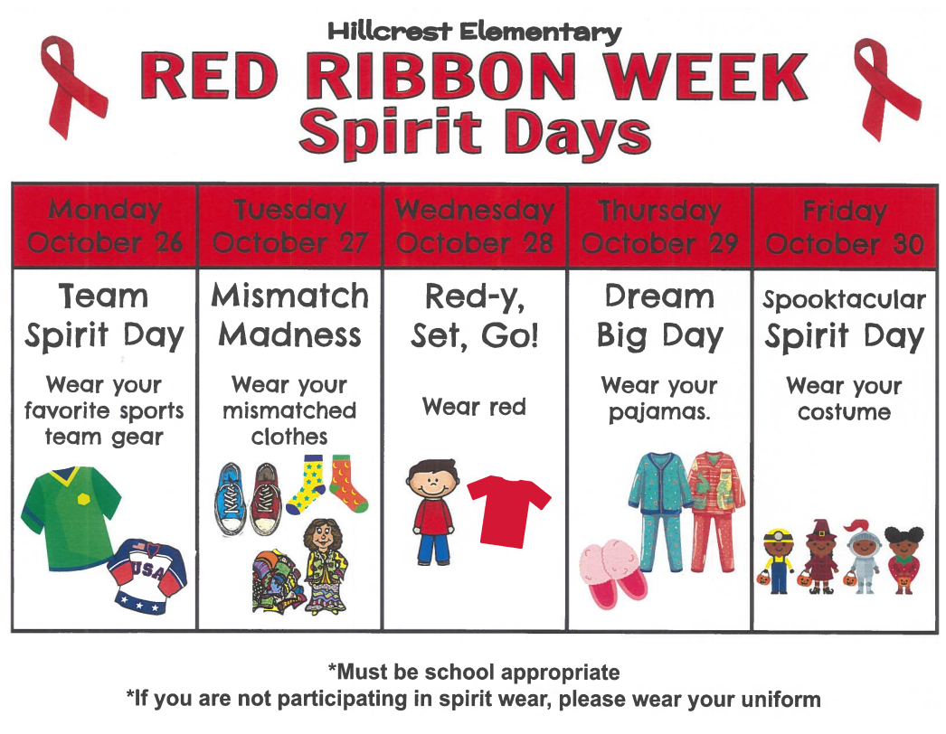 Spirit Week from October 26 through October 30