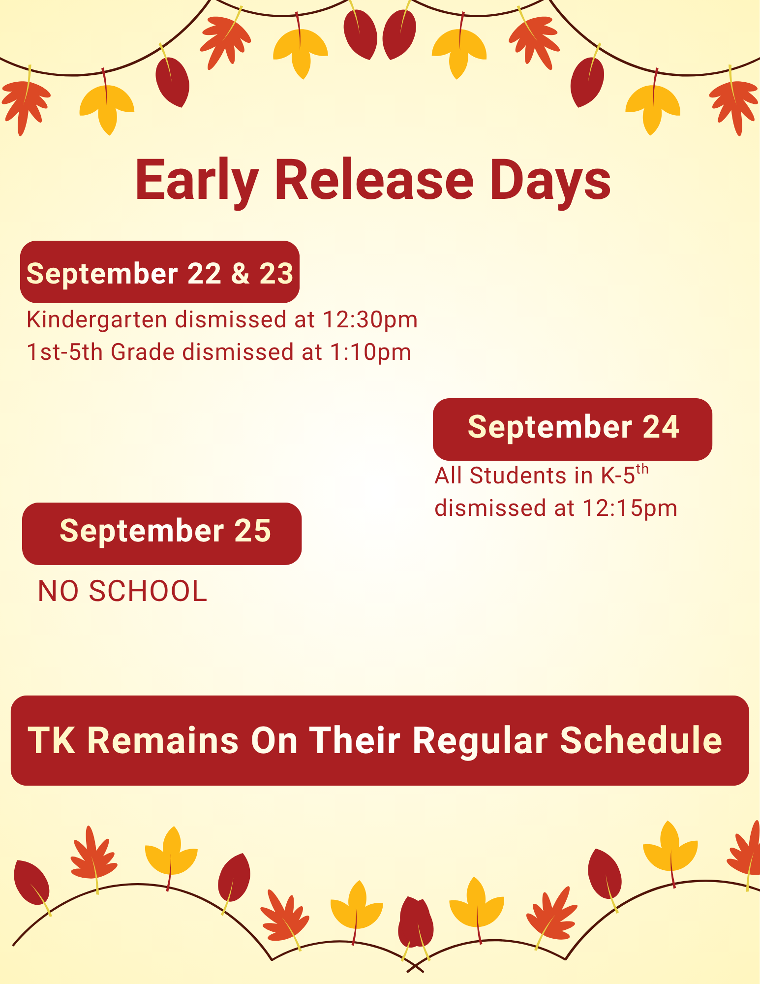 PLEASE READ - Schedule Changes for Next Week 
