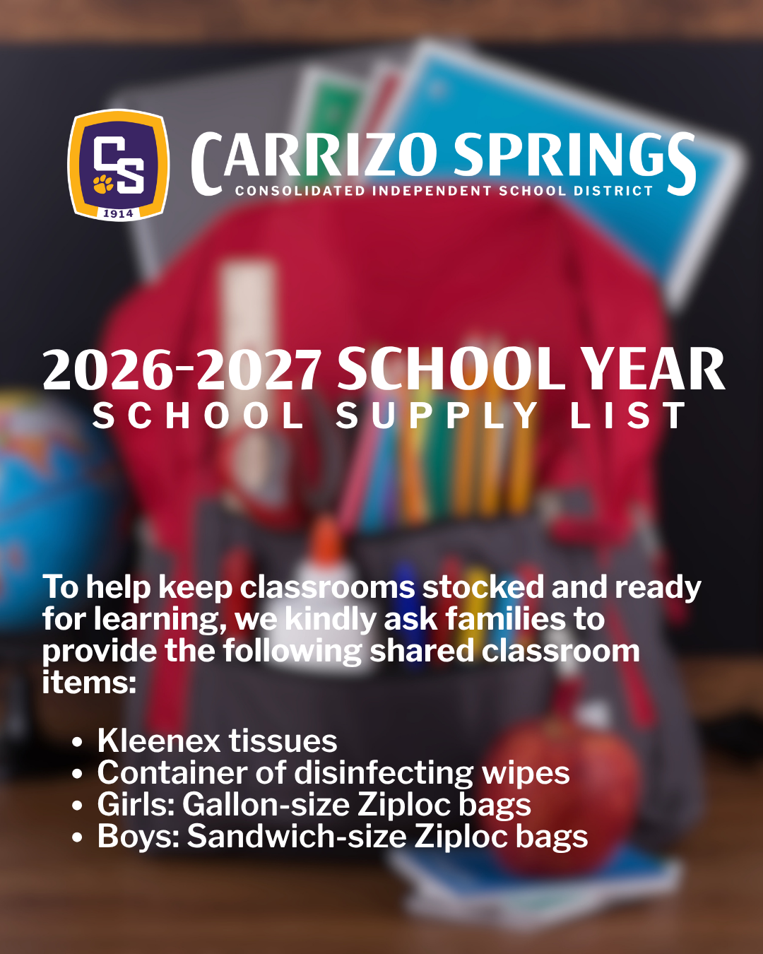 2026-2027 School Supply List
