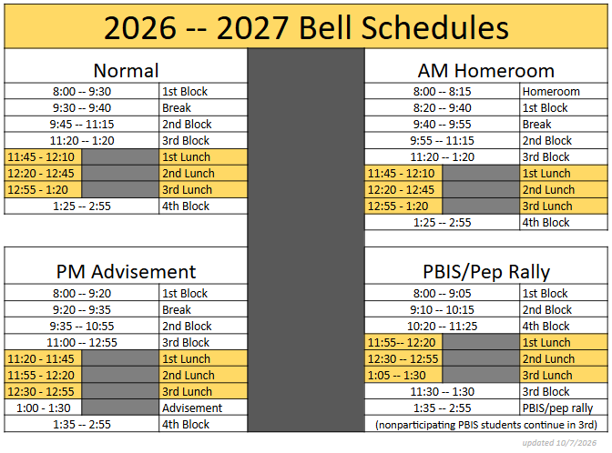 Pep Rally Schedule Thursday attached