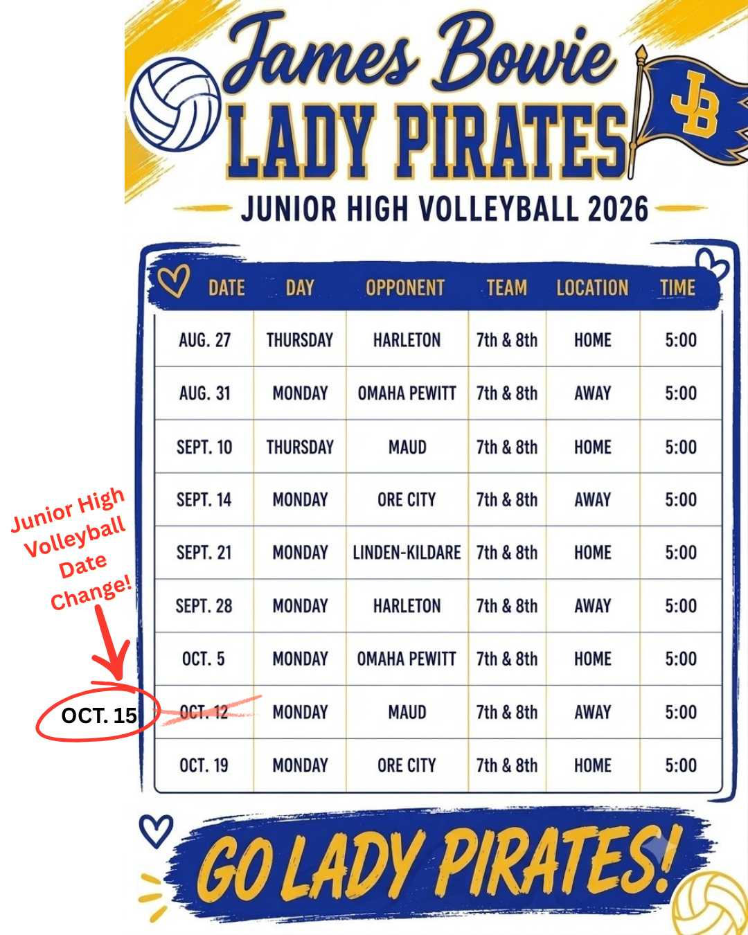 JH Volleyball Date Change