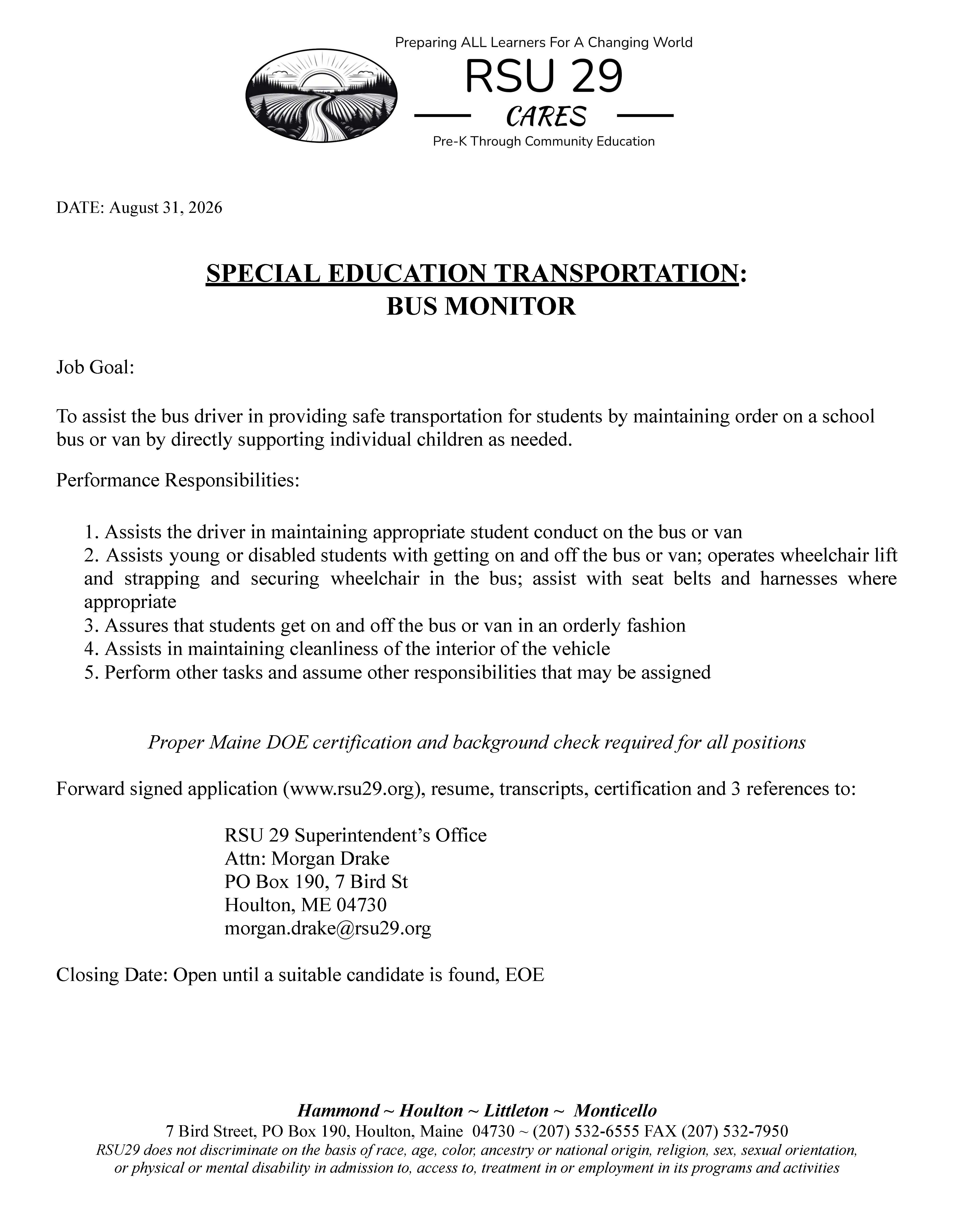 Special Education Bus Monitor