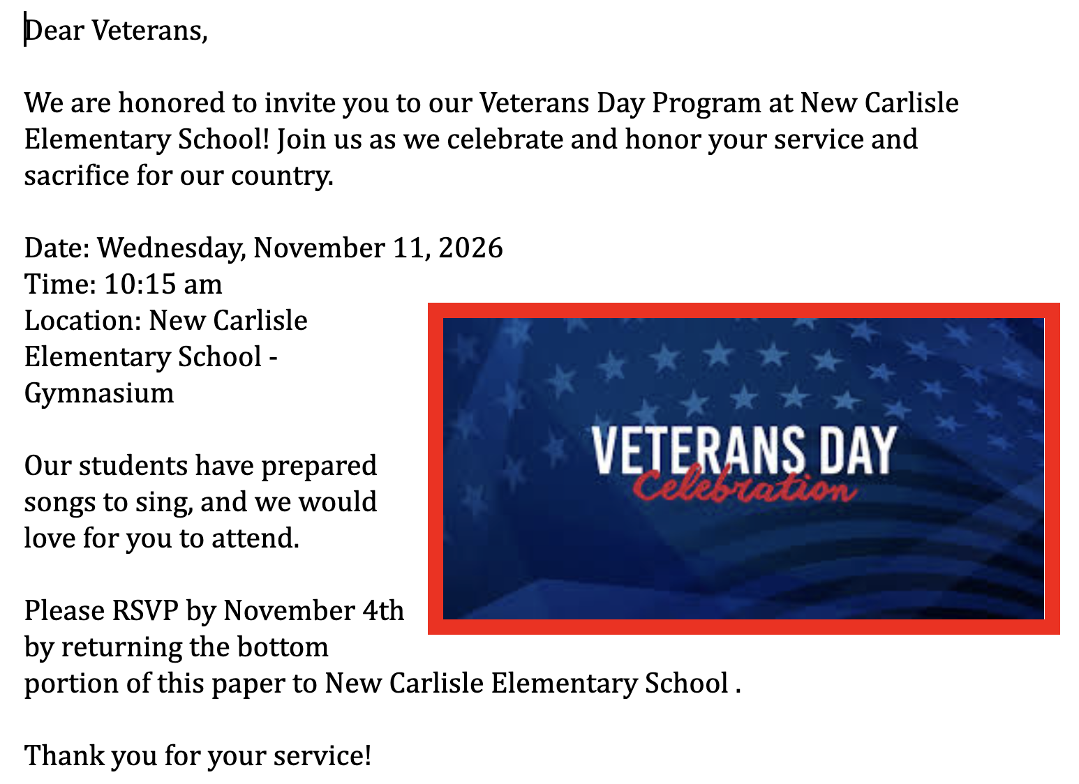 🇺🇸 New Carlisle Elementary Veterans Day Program