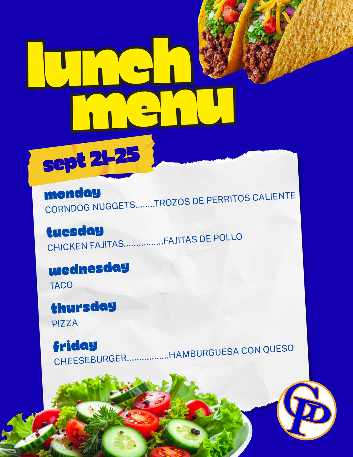 Lunch Menu For September 21-25