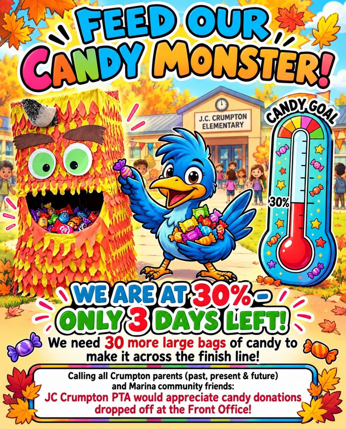 OH, SUGAR! Our Candy Monster Needs YOUR Help! Trunk or Treat Happening Tomorrow! 