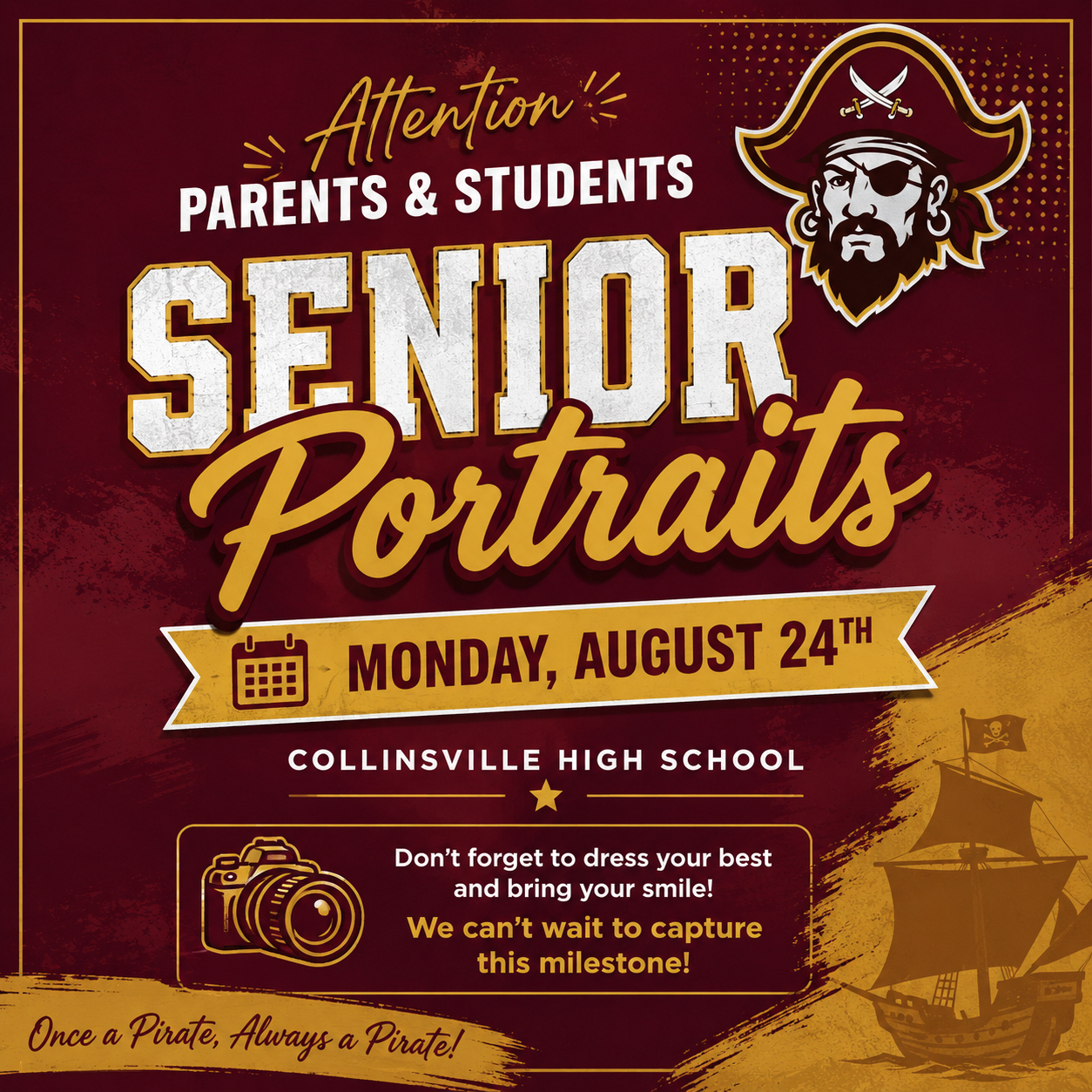 Senior Portraits Monday August 24th