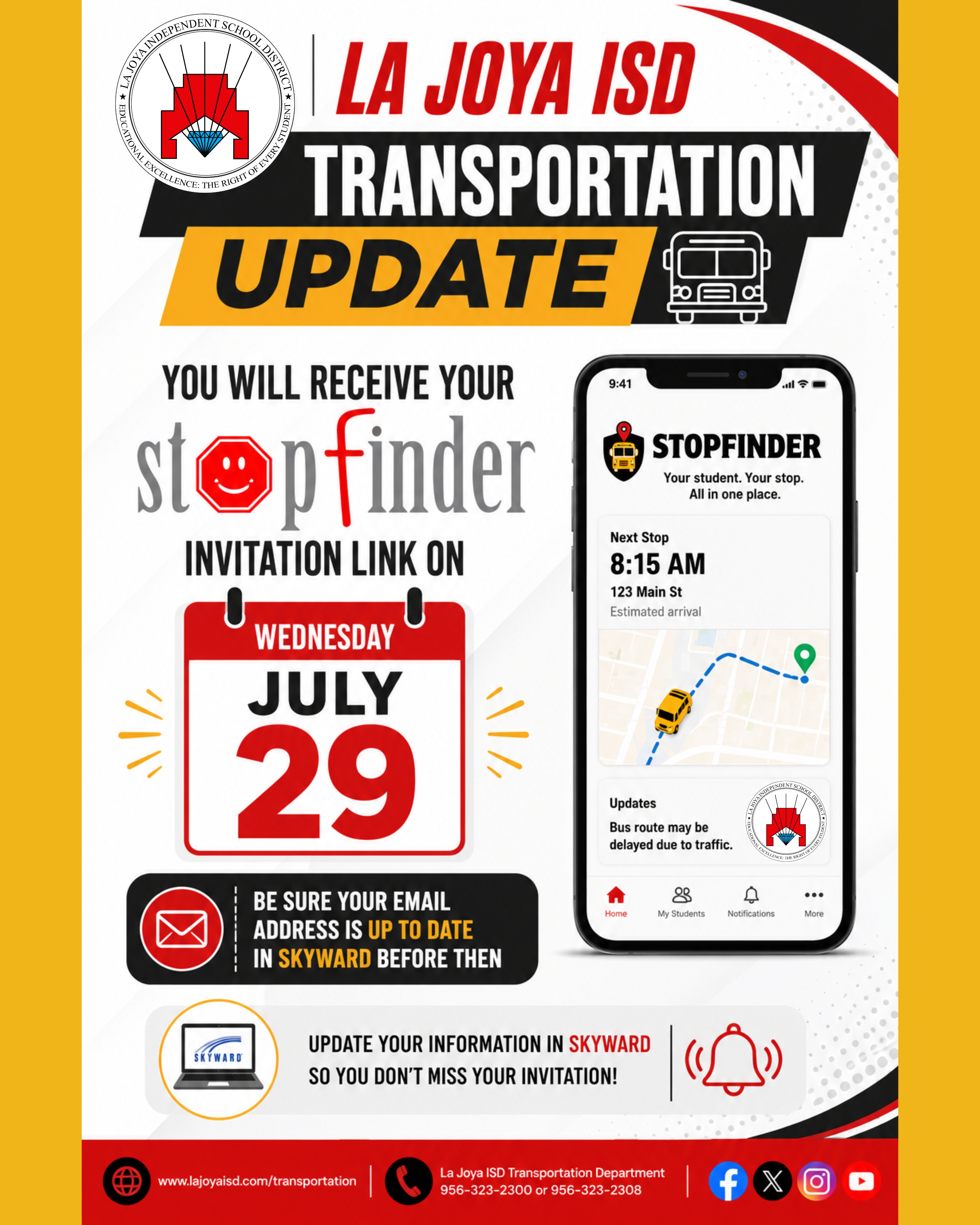 📣🚌 La Joya ISD Families, Watch Your Inbox!