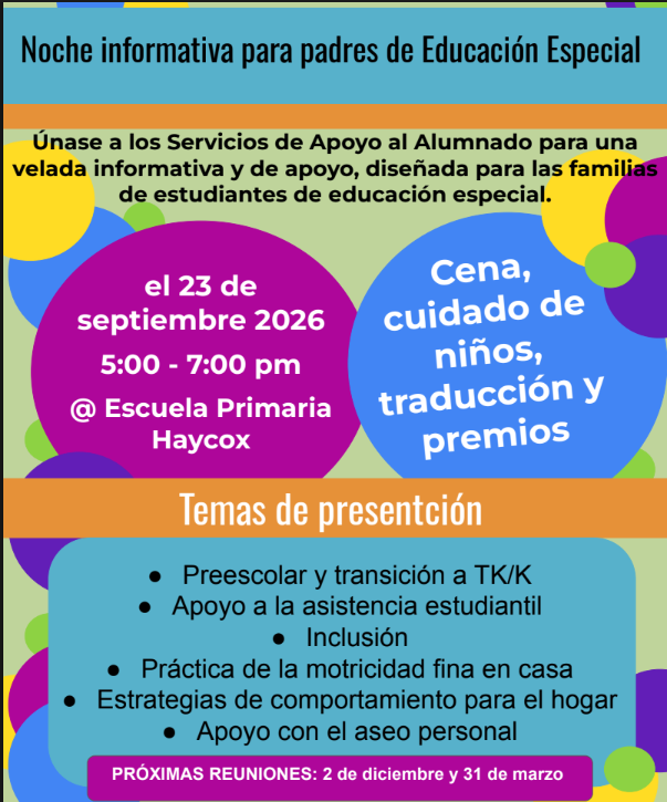 Parent Workshop Tonight at Haycox 5-7pm