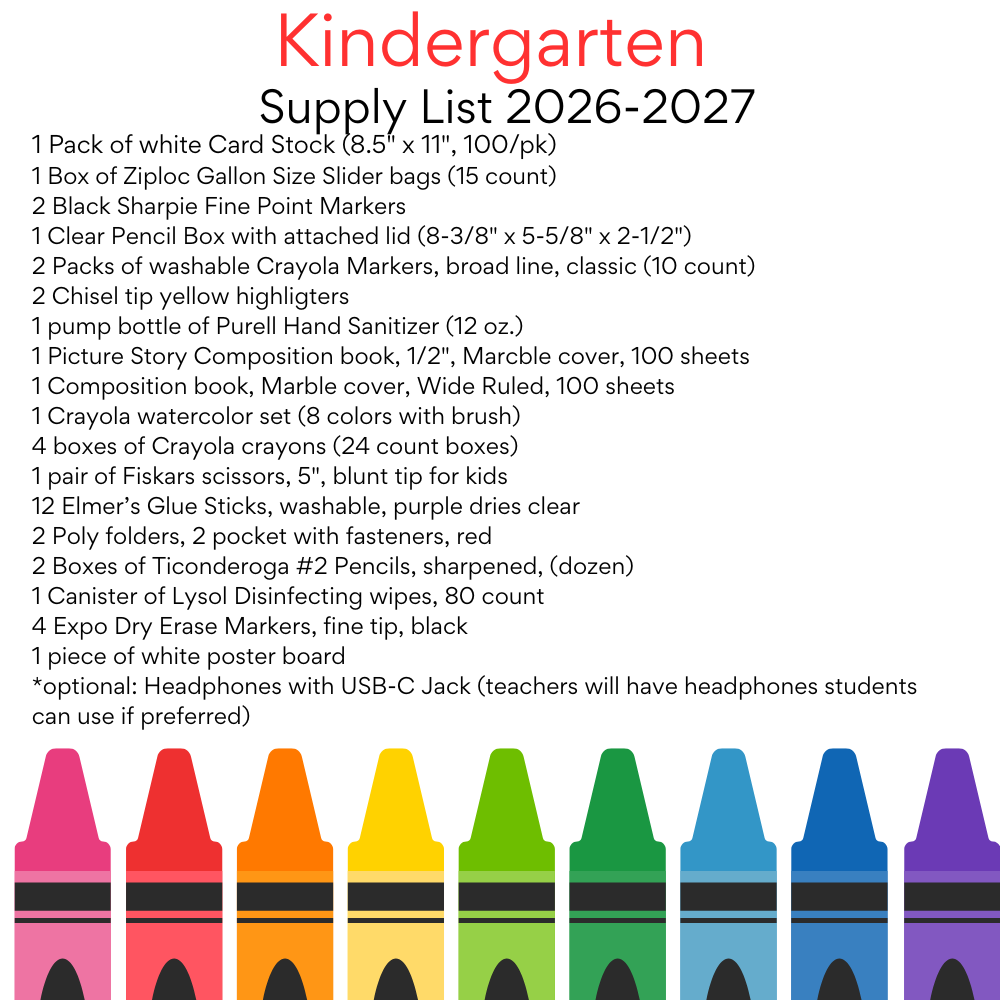 School Supply Lists for 2026-2027