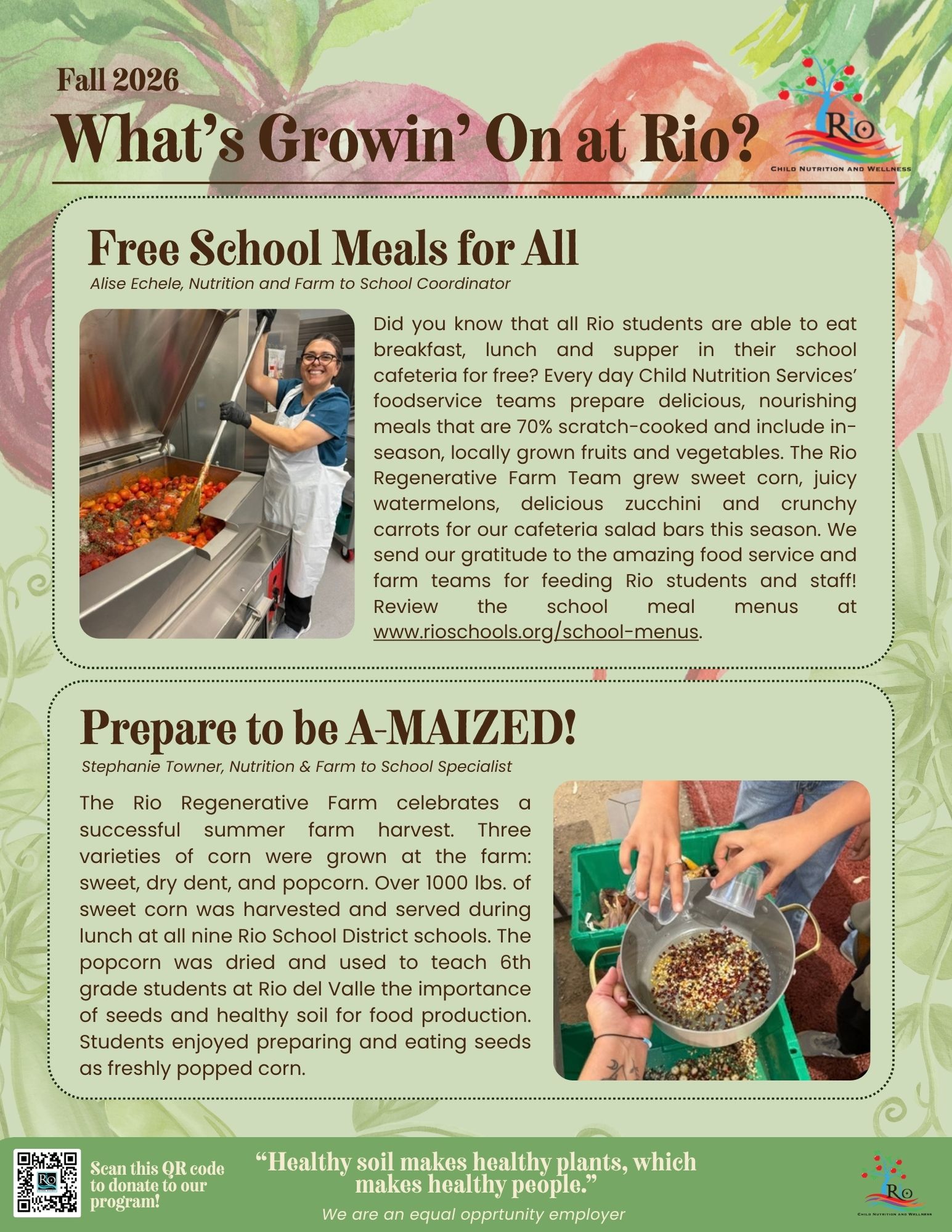 What's Growin' on at Rio- Farm to School Newsletter