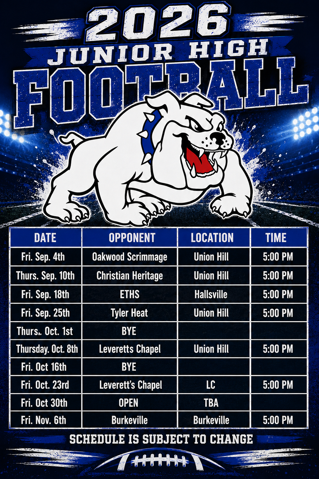 Updated Junior High Football Schedule