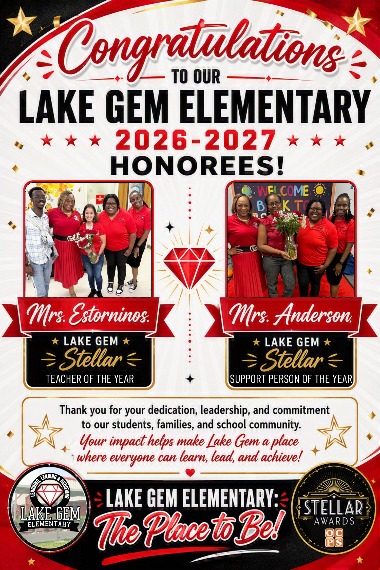 🏆 Congratulations to our Lake Gem Elementary 2026-2027 Stellar Persons of the Year! 