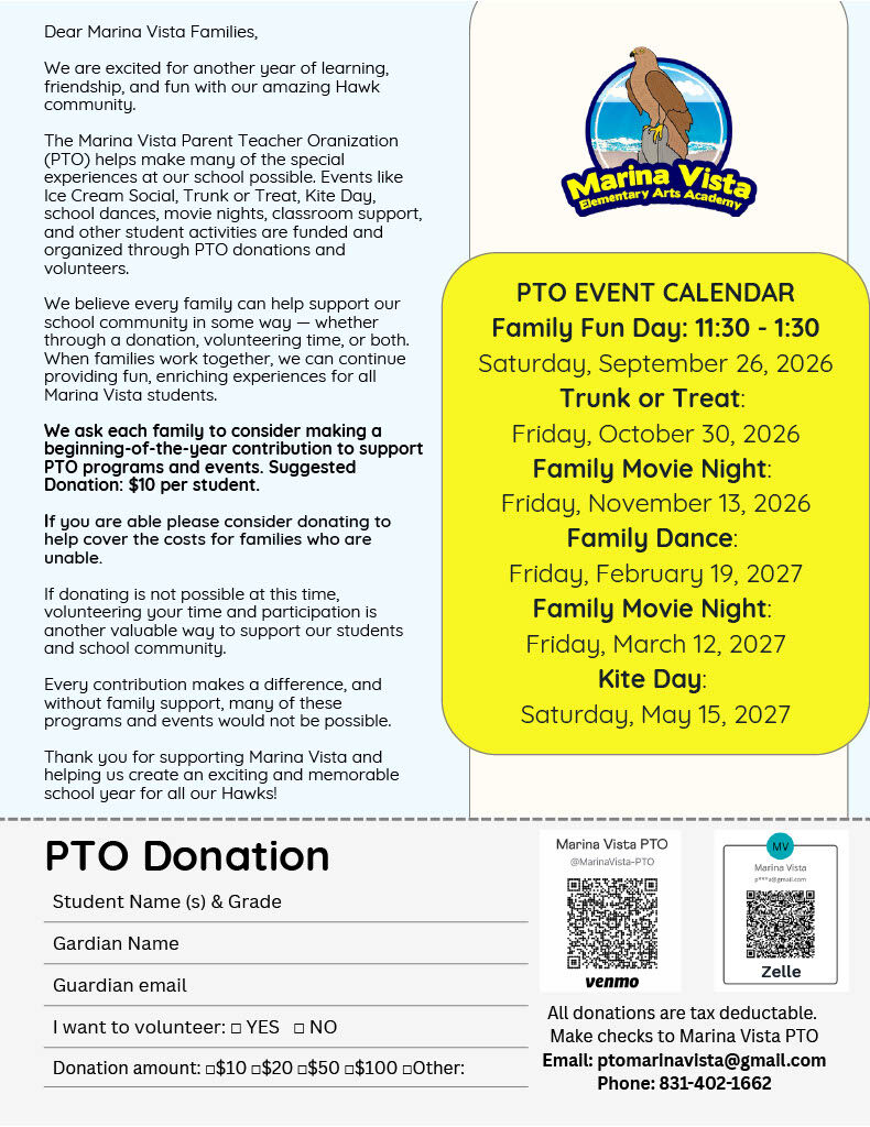 From the Desk of the Marina Vista PTO