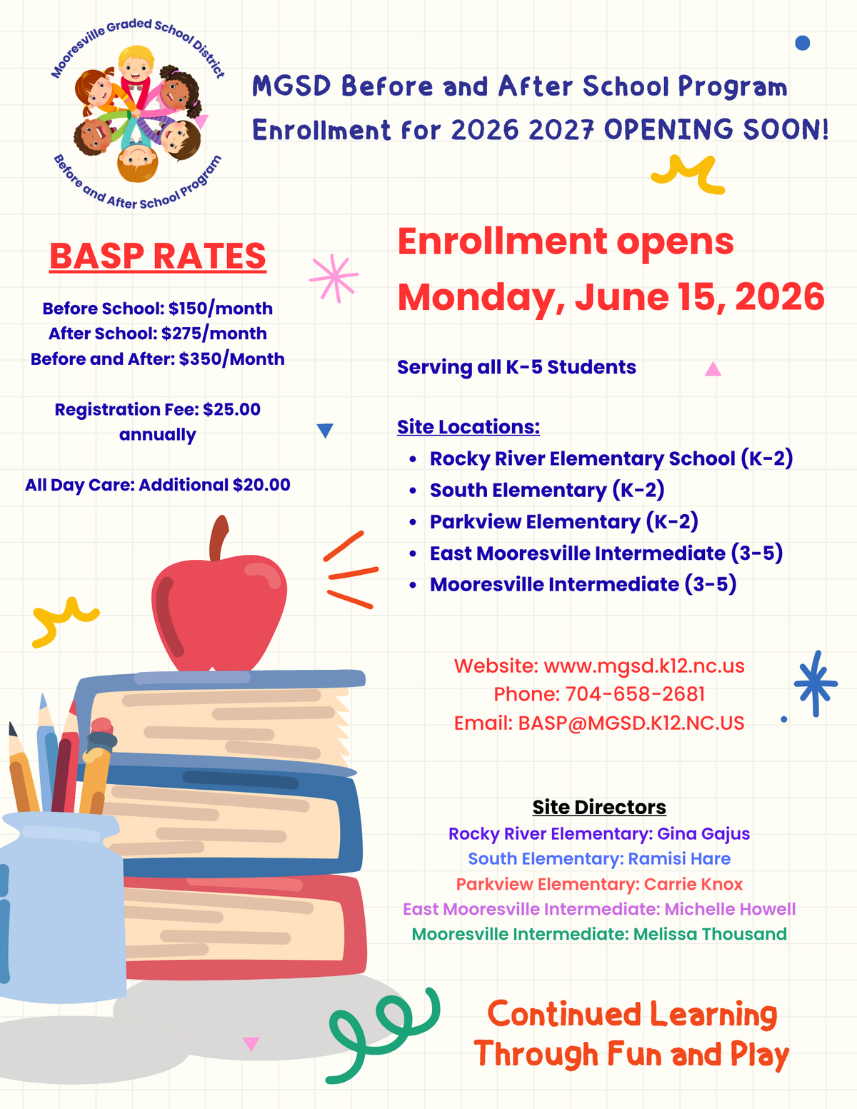 Enrollment for the 2026 - 2027 Before and After School Care Program opening soon!