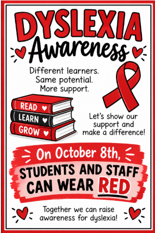 Wear red on October 8th for Dyslexia Awareness. 