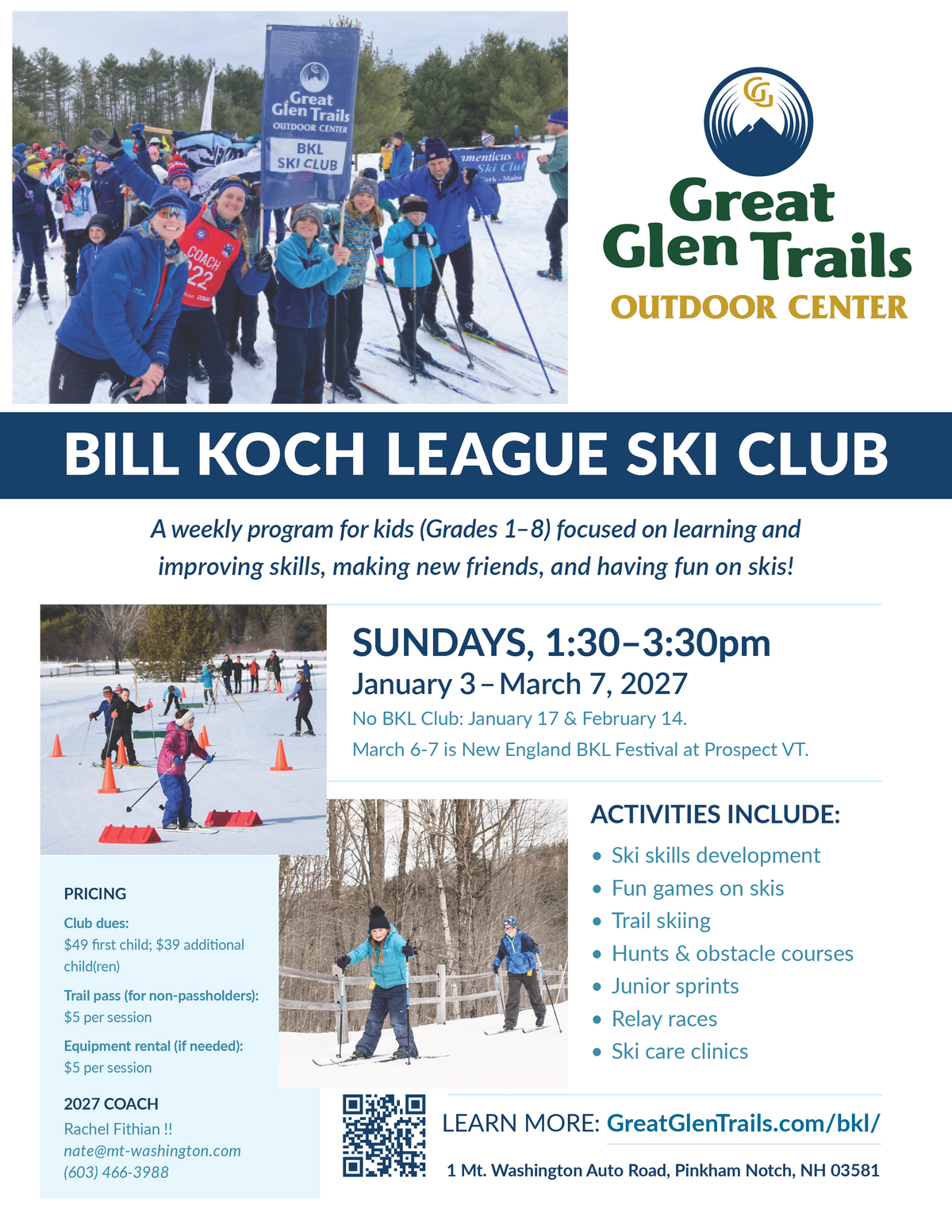 Winter Ski Opportunity for Grades 1–8: Great Glen Trails BKL Club