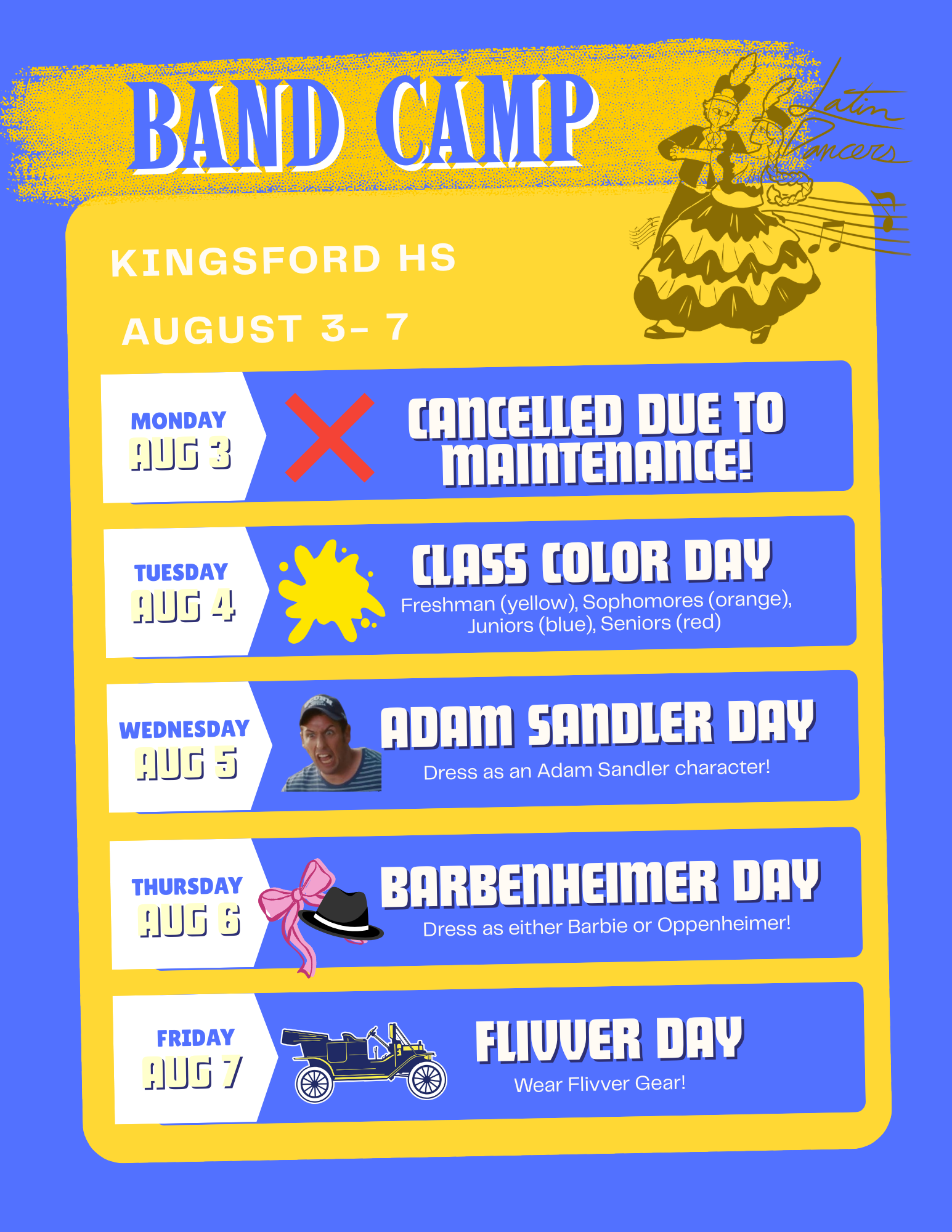 Updated Band Camp Theme Schedule