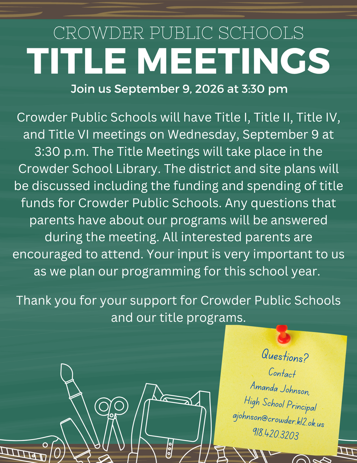 Annual Title Meetings 9/9/2026