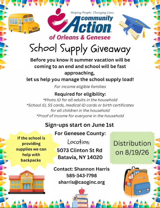 Community Action of Orleans & Genesee School Supply Giveaway