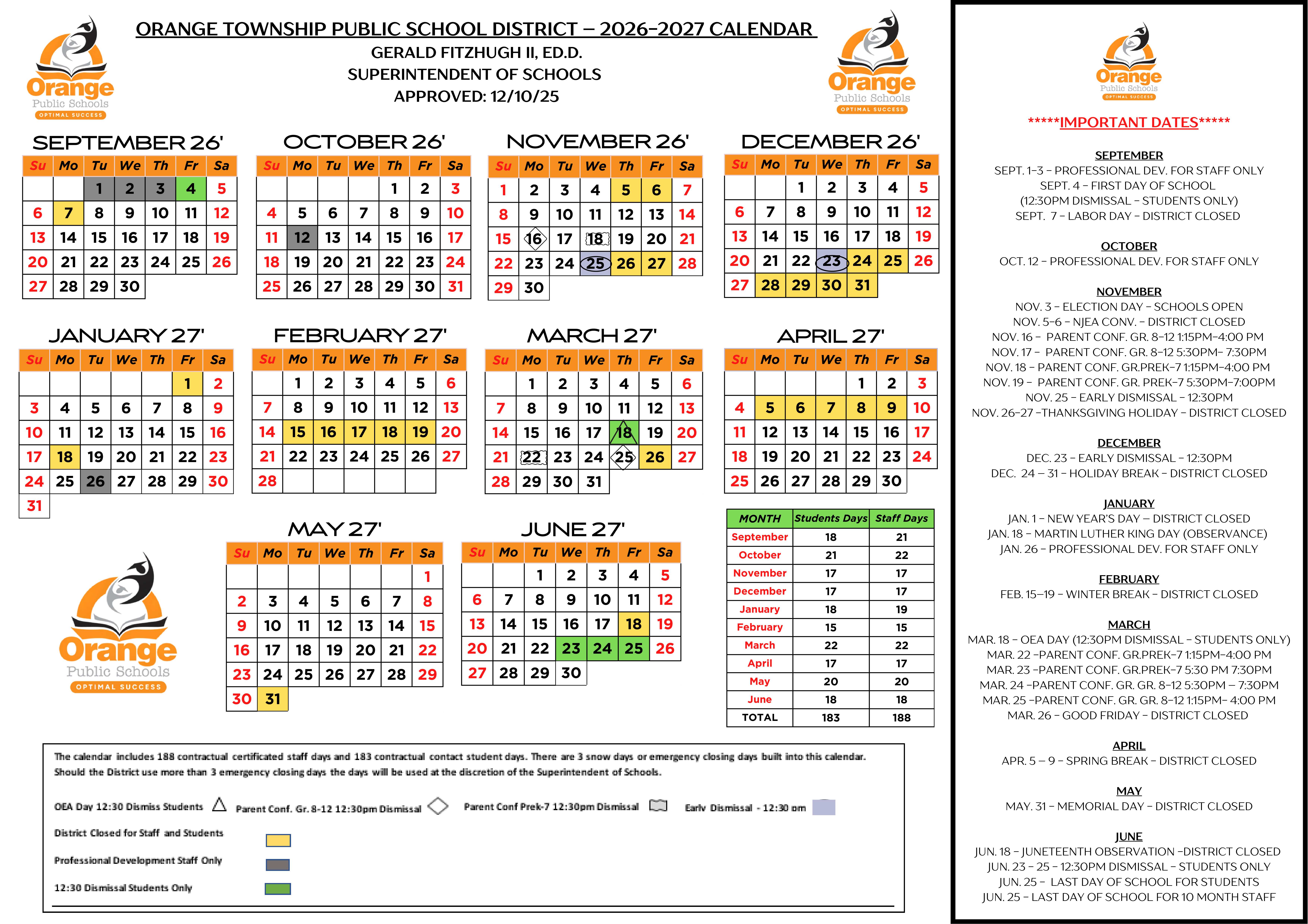 OPS 2026-2027 District Calendar