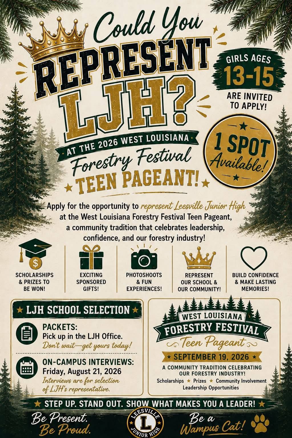 Represent LJH at the Forestry Festival Teen Pageant!