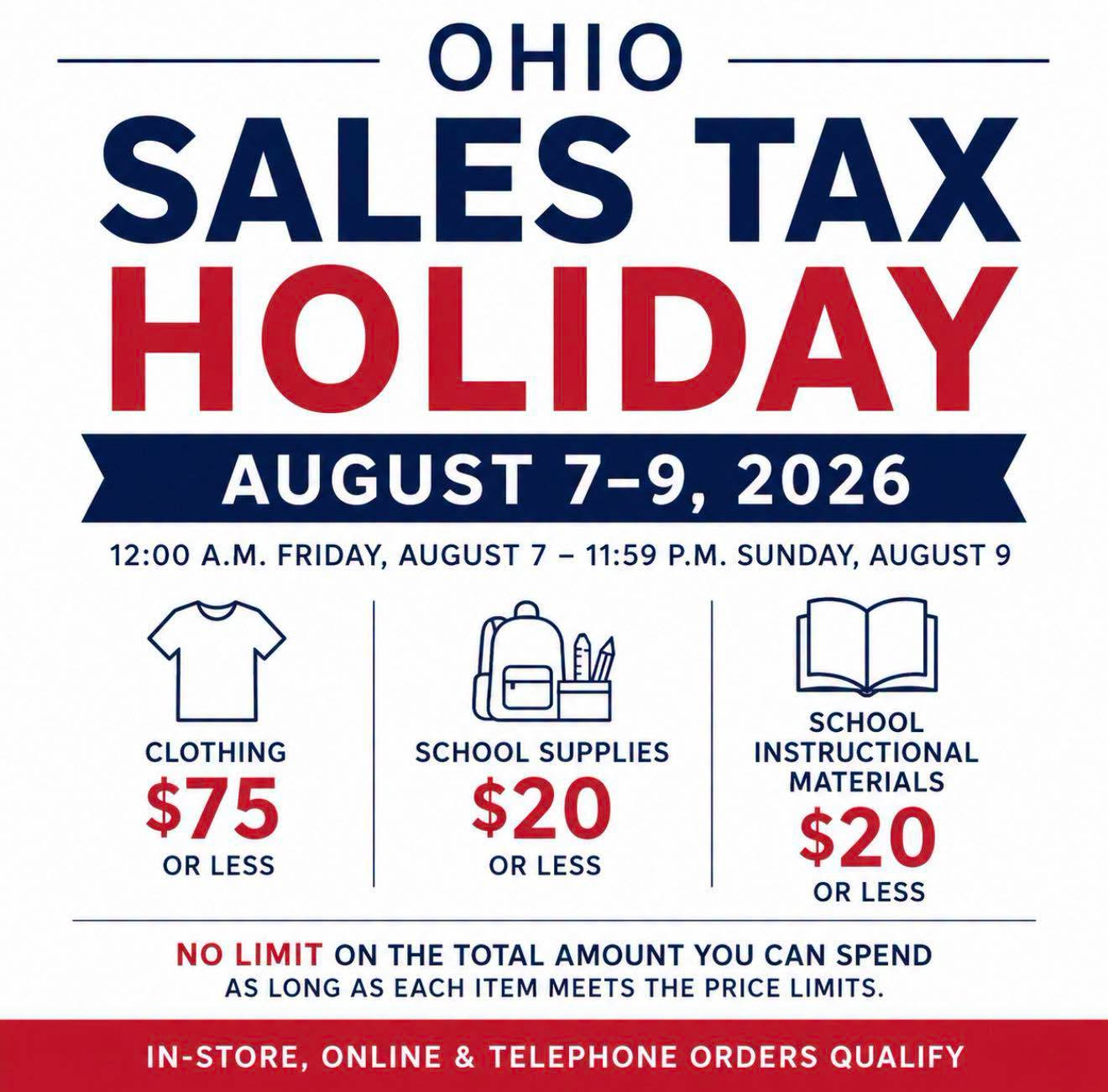 Ohio Sales Holiday Starts Tomorrow!