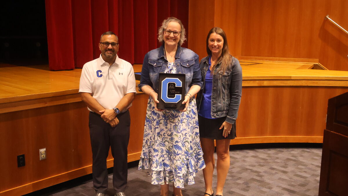 Lorie with Principal Brittany DerCola and Superintendent Jason Evangelist