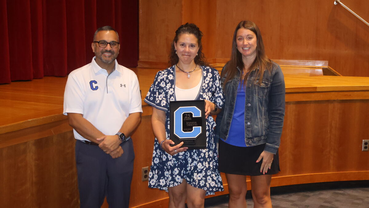 Jennifer with Principal Brittany DerCola and Superintendent Jason Evangelist