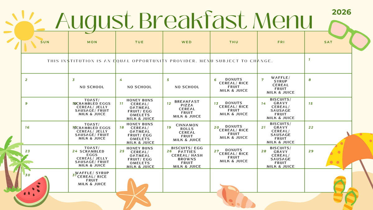 August Breakfast and Lunch Menus