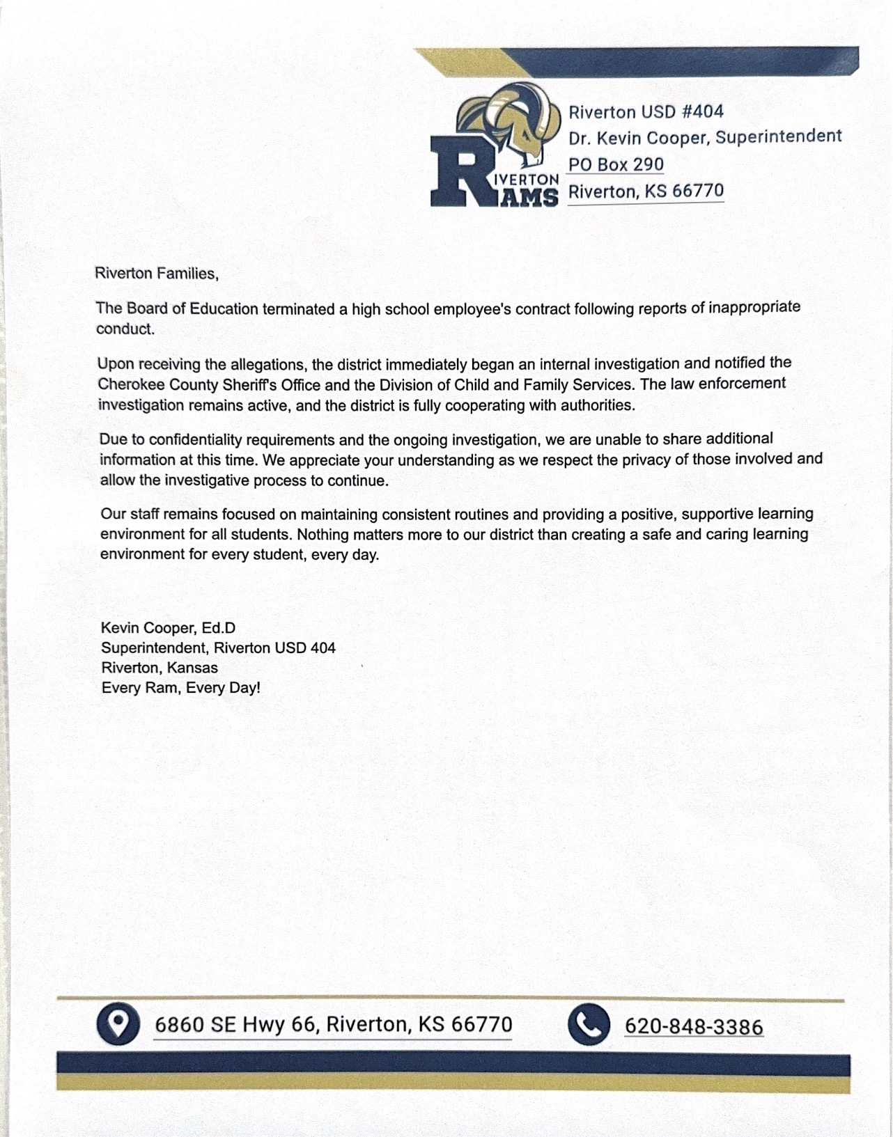Letter from Dr. Cooper