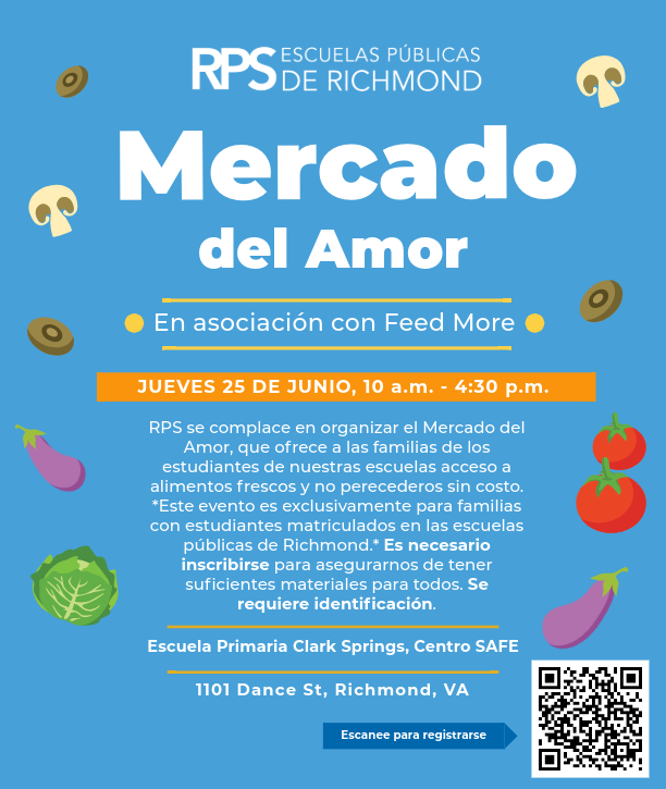 Spanish flyer for the RPS Love Market, Thursday, June 25, from 10 to 4:30
