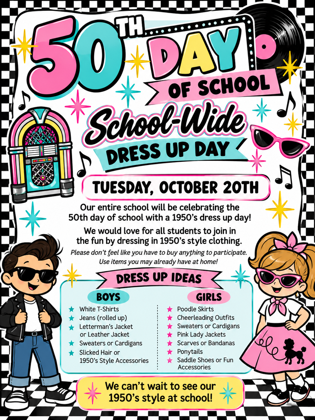 October 20 - 50th Day of School Dress Up 