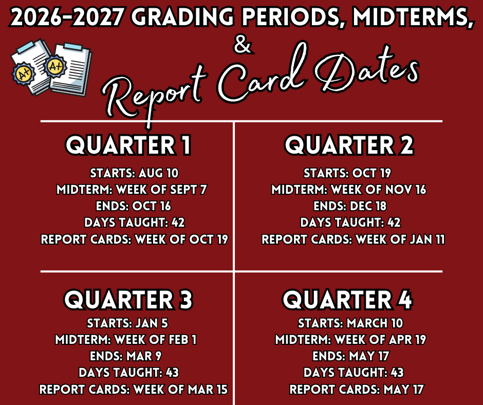 2026-2027 Grading Periods, Midterms, and Report Card Dates