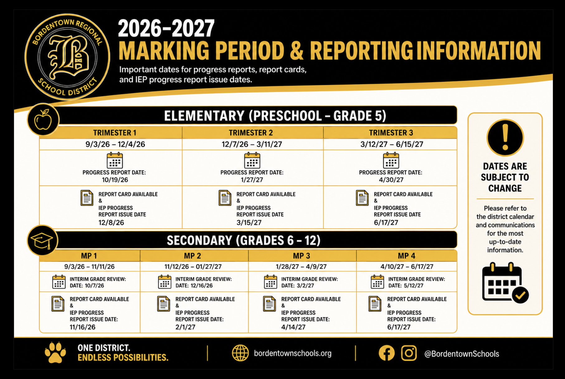 2026 - 2027 Projected Marking Period / Trimester Timelines