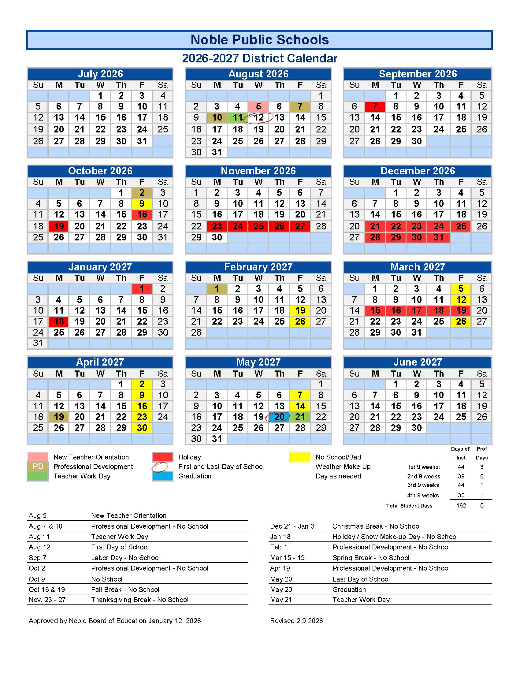 26-27 school Calendar