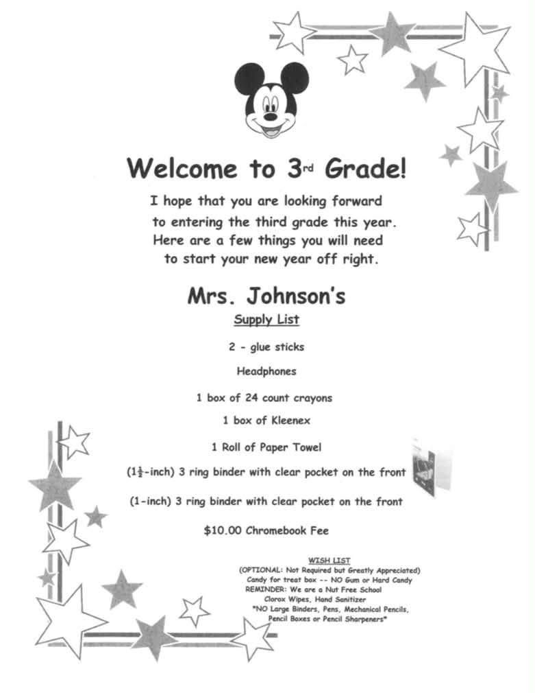 Mrs. Johnson's 3rd Grade Supply List
