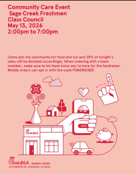 Community Care Event flyer for Sage Creek Freshmen Class Council 