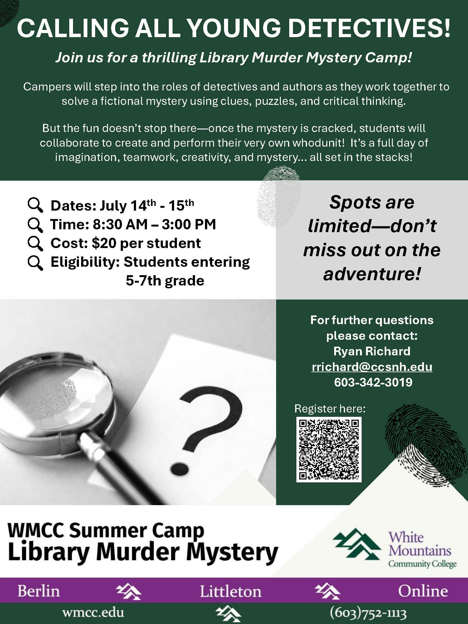Young Detectives Wanted: WMCC Library Murder Mystery Summer Camp