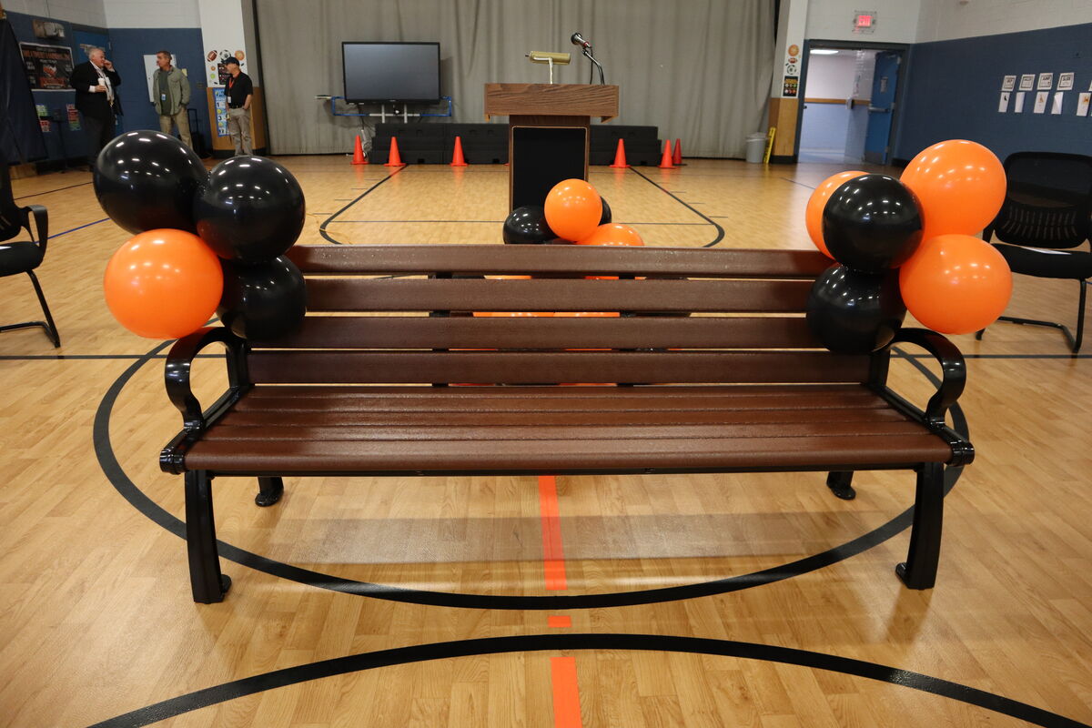 The new buddy bench being installed at Spencer Elementary School