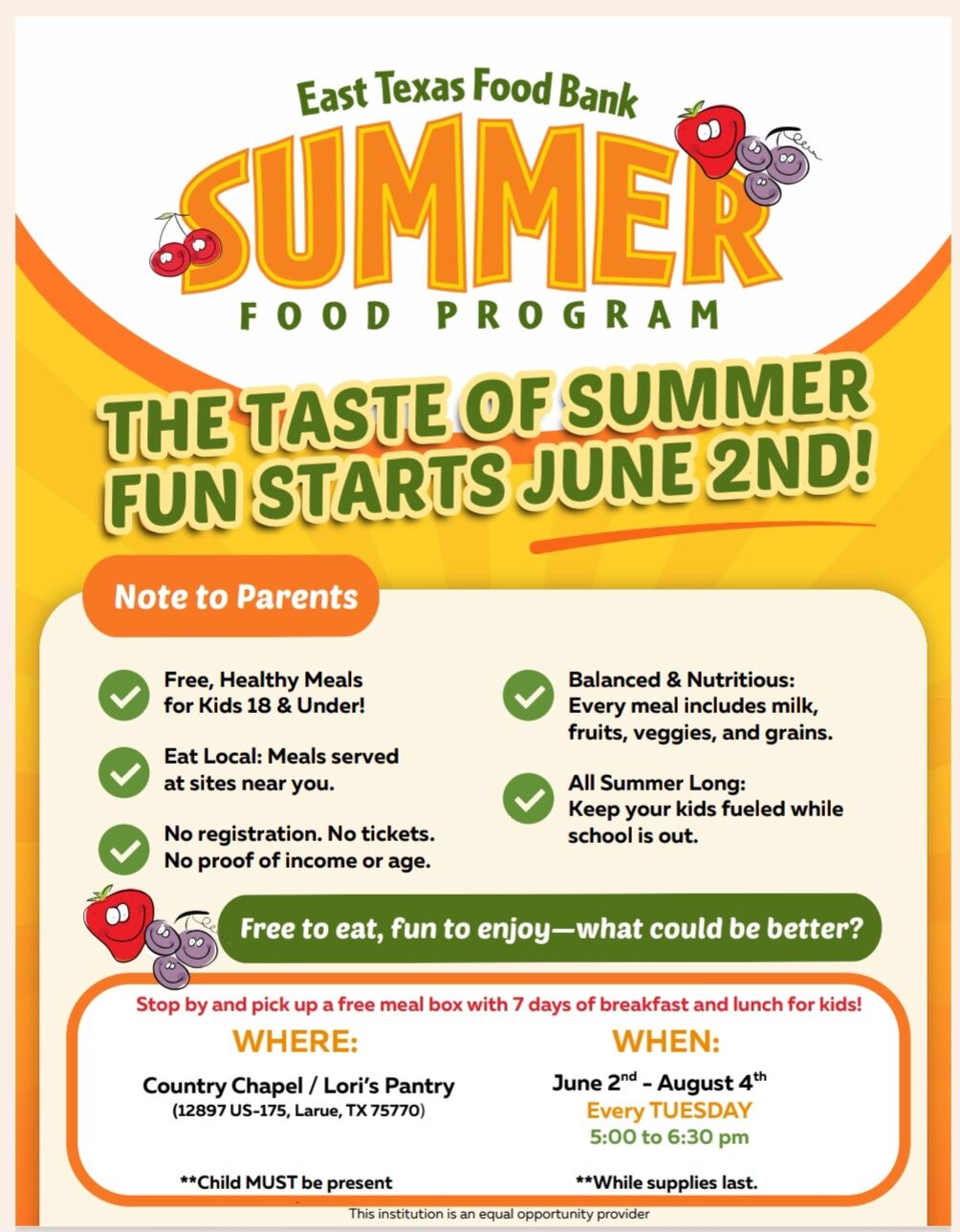 ☀️ ETX Food Bank Summer Food Program ☀️