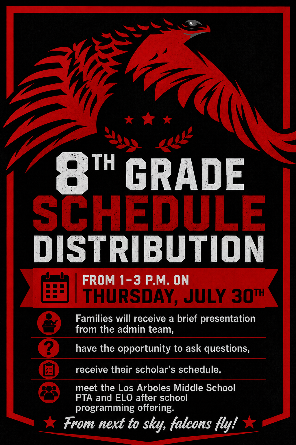 8th Grade Schedule Distribution and More! - Thursday, July 30th from 1-3 p.m. 
