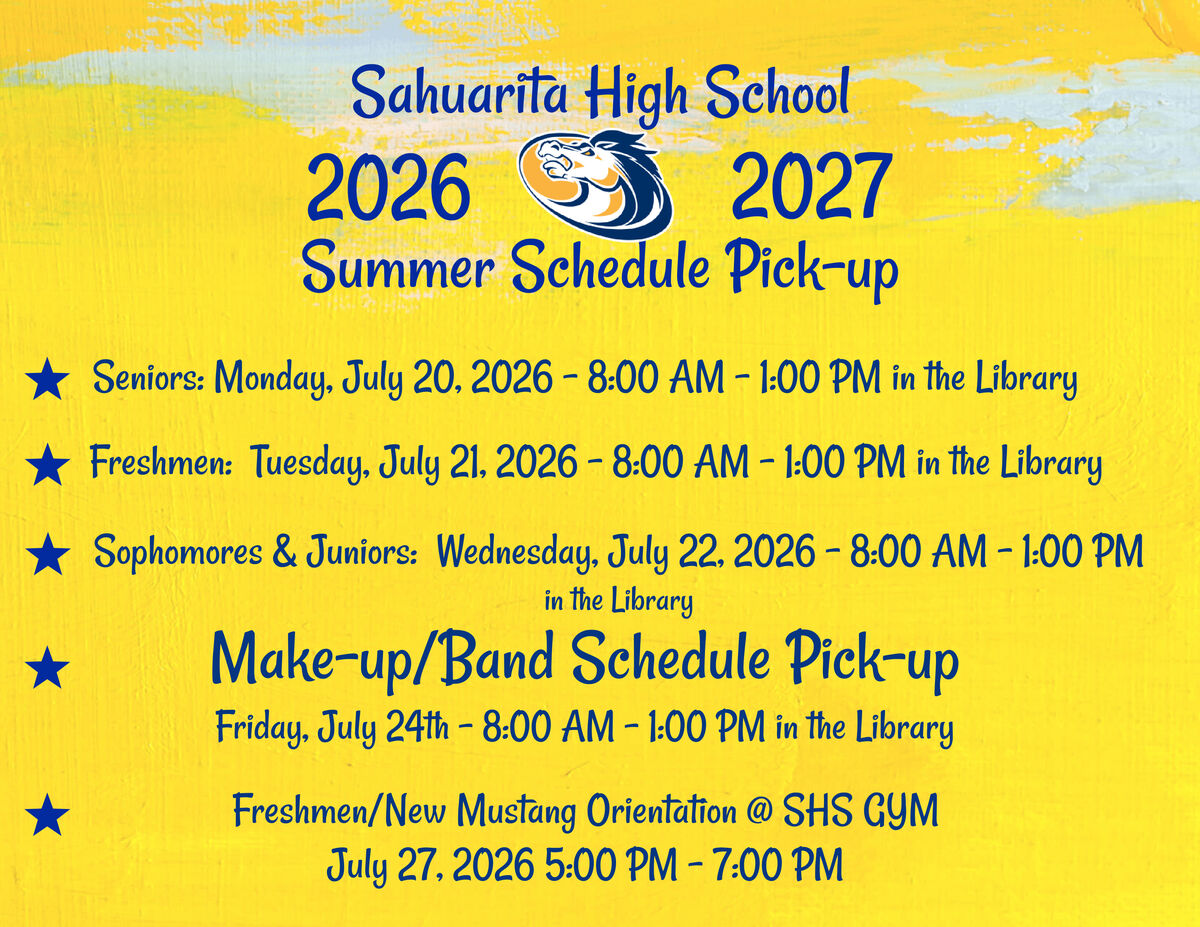 SHS 2026-2027 Schedule Pick-Up