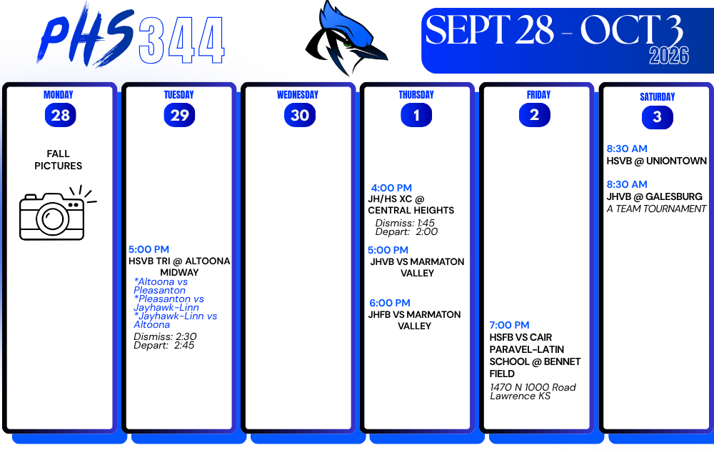 September 28-October 3, 2026 Week at a Glance
