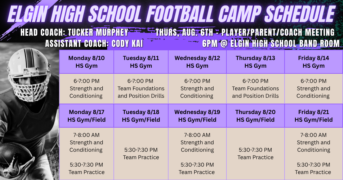 Elgin High School Football Camp Schedule