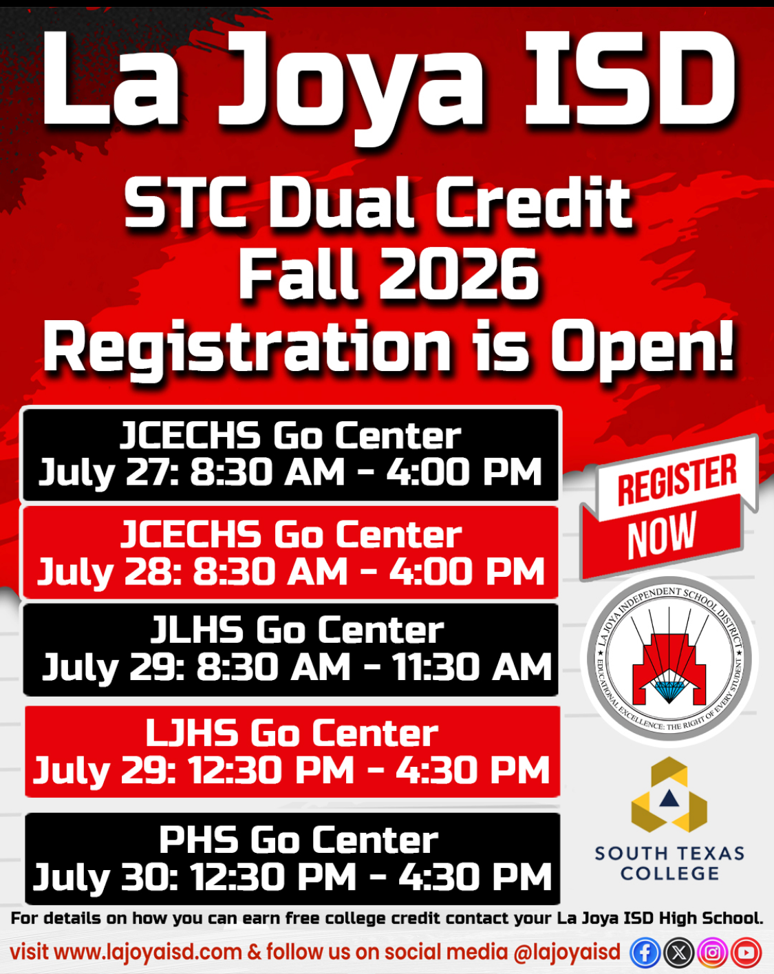 🎓 STC Dual Enrollment Registration is coming to La Joya ISD!
