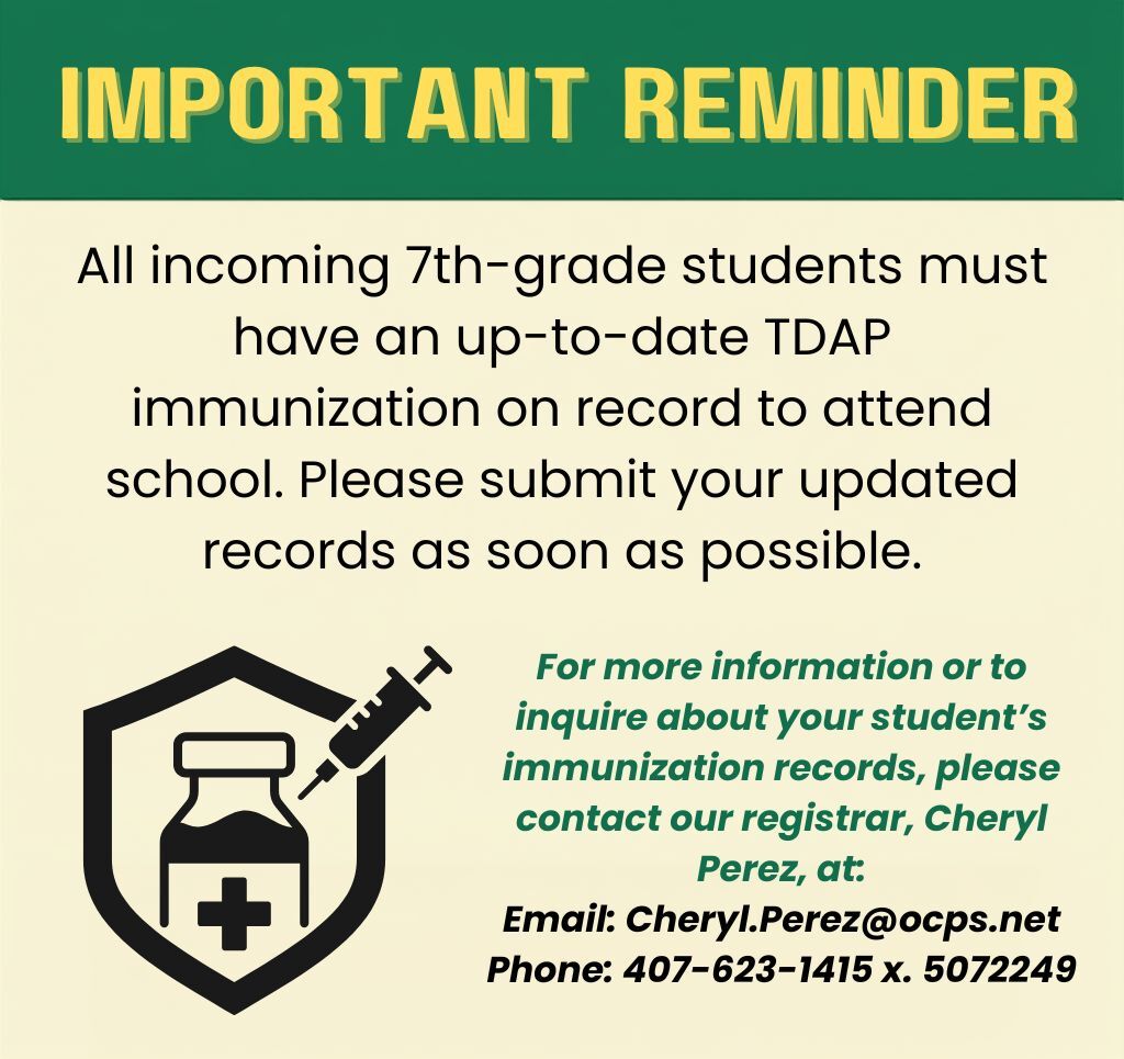 Incoming 7th Grade Immunization Reminder