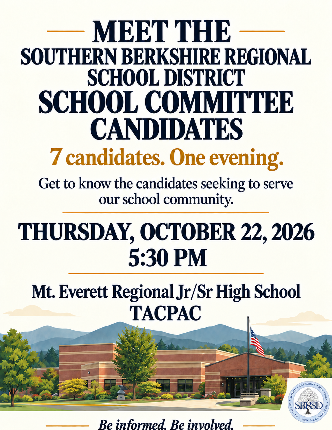 Join us on Thursday, October 22 at 5:30PM to Meet the School Committee Candidates