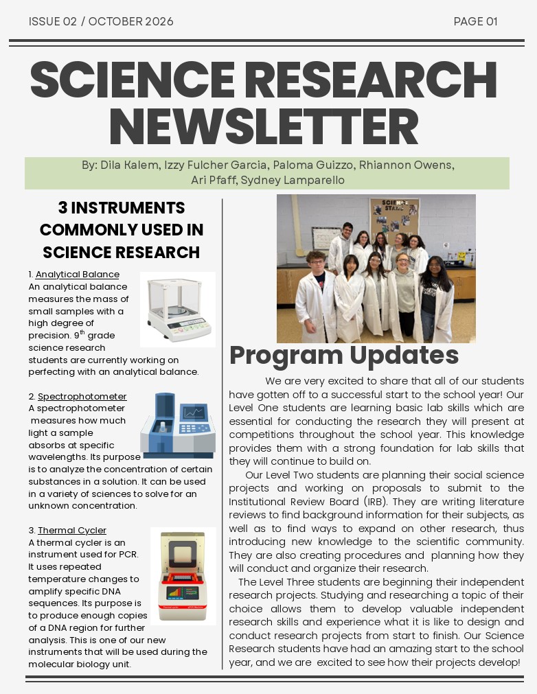 October Edition of the Science Research Newsletter